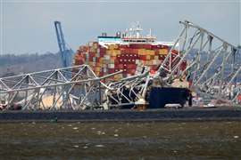 The Francis Scott Key Bridge in Baltimore, USA, which partially collapsed when hit by a cargo ship