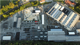 Aerial view of Volvo's compact equipment facility at Belley in France 