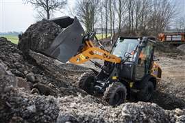 The company launched the 12EV, an electric compact wheel loader, earlier this year. (PHOTO: CASE)