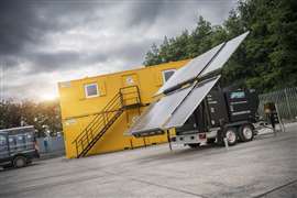 Photo showing a solar power energy unit and site accommodation in the rental fleet of Nixon Hire in the UK.