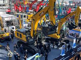 Photos of hydraulic excavators on XCMG's stand at the Bauma China show in Shanghai in November 2024. (Photo: Construction Briefing)