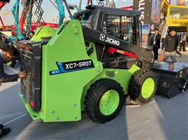 Pictured is an XC7-SR07 skid steer loader, one of the all-electric machines on show on the XCMG stand at Bauma china in 2024. (Photo: Construction Briefing)