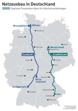 Map of SueOstLink and SuedLink projects in Germany (Image courtesy Strabag)