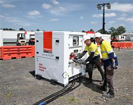 Photo of a Kennards Hire battery energy storage unit on site. (Photo: Kennards Hire)